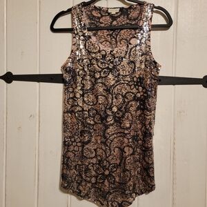 Silence + Noise Gold Black Sequin Tank Top Sparkly Party Cocktail Size XS